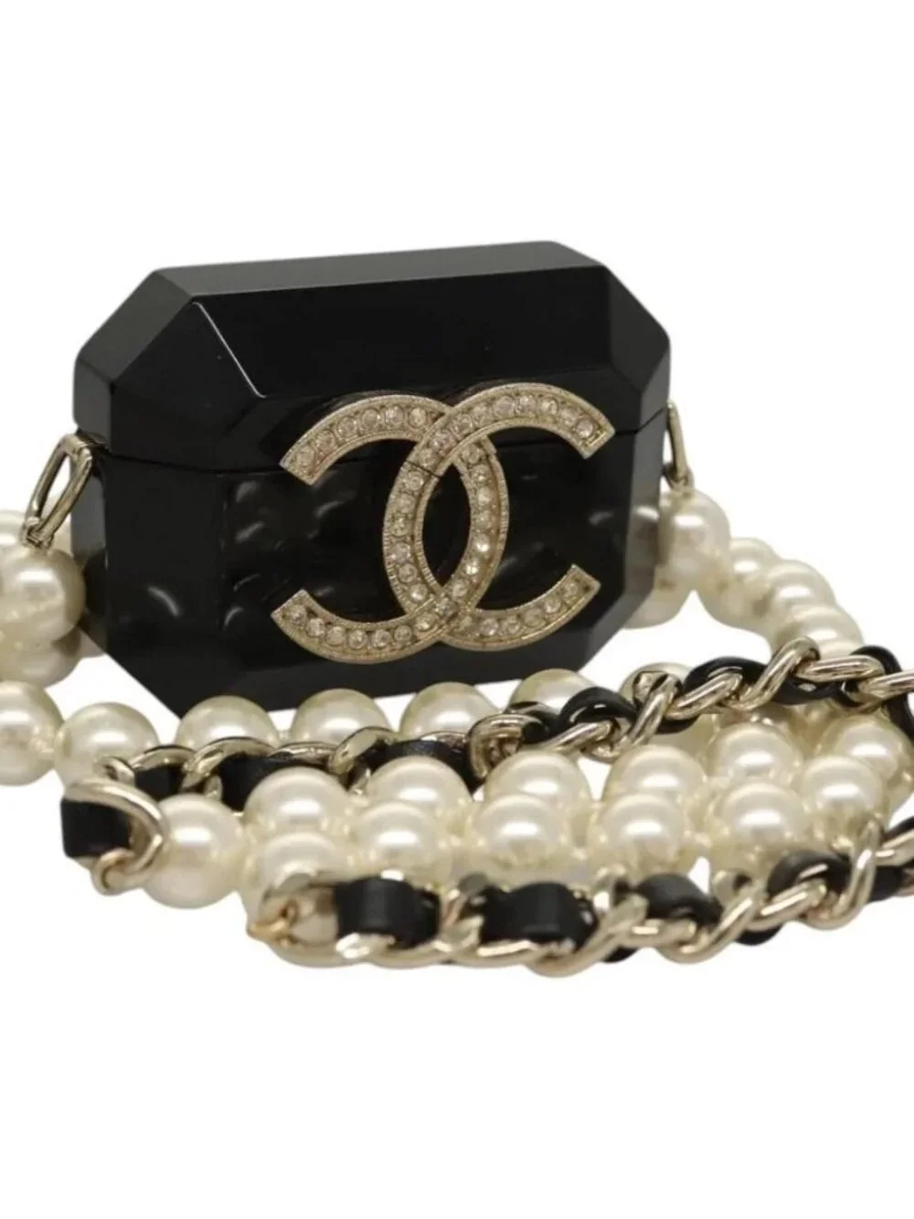 CHANEL Airpods case Shoulder plastic Black CC Auth BA1117SM